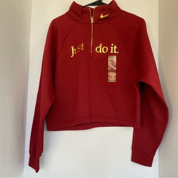 Nike “MWT” Crop Hoodie Half Zip  Long Sleeve, Color Red, Size Medium - Picture 3 of 5